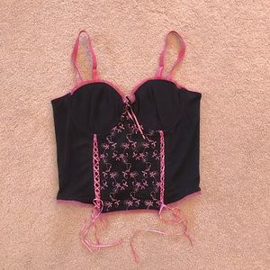 Naughty Nice Sexy Temptations Corset Size 36B Black Pink Floral Embroidery